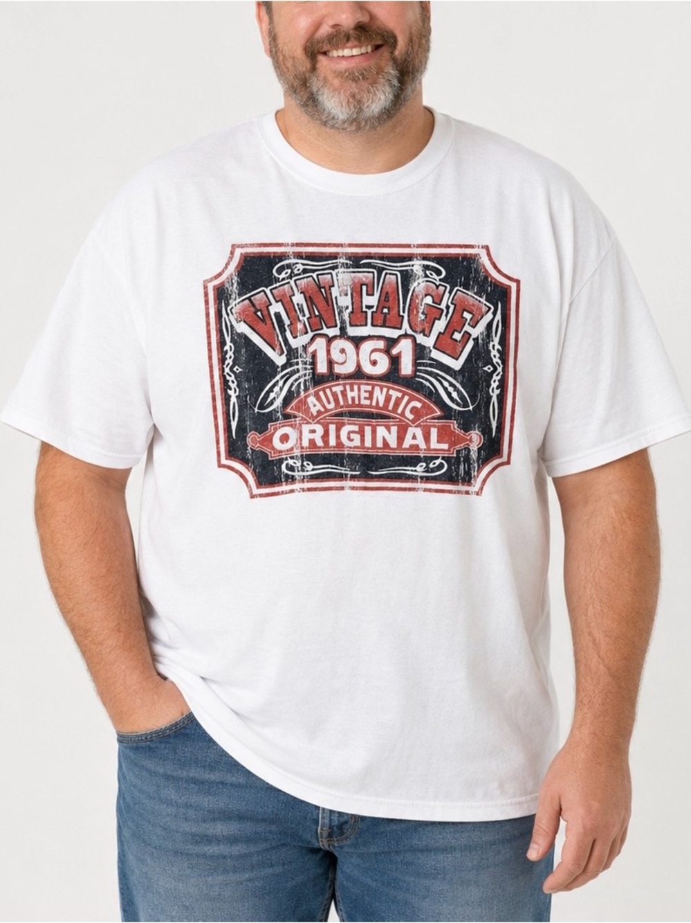 Gildan Men’s XL Vintage 1961 Graphic White T-Shirt